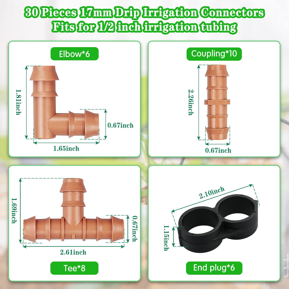 Gardrip 1/2 inch drip tubing fittings shown for reliable connections