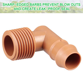 Gardrip barbed elbow connection supports steady drip flow in garden beds.
