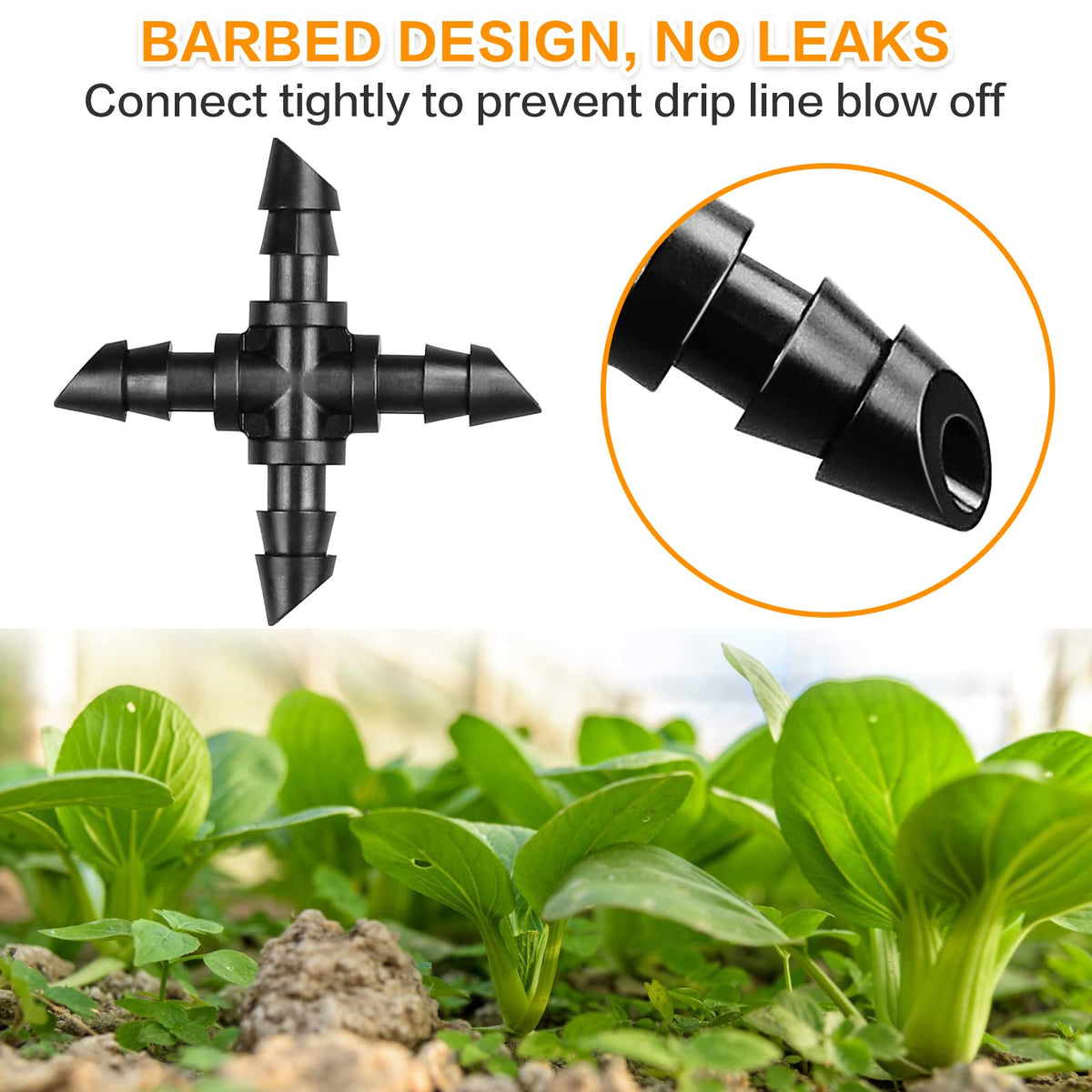 Gardrip barbed ends grip 1/4 inch tubing securely for leak-free connections.