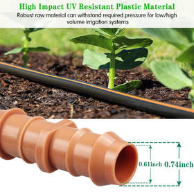 Gardrip barbed fittings close-up show durable, secure tubing grip.