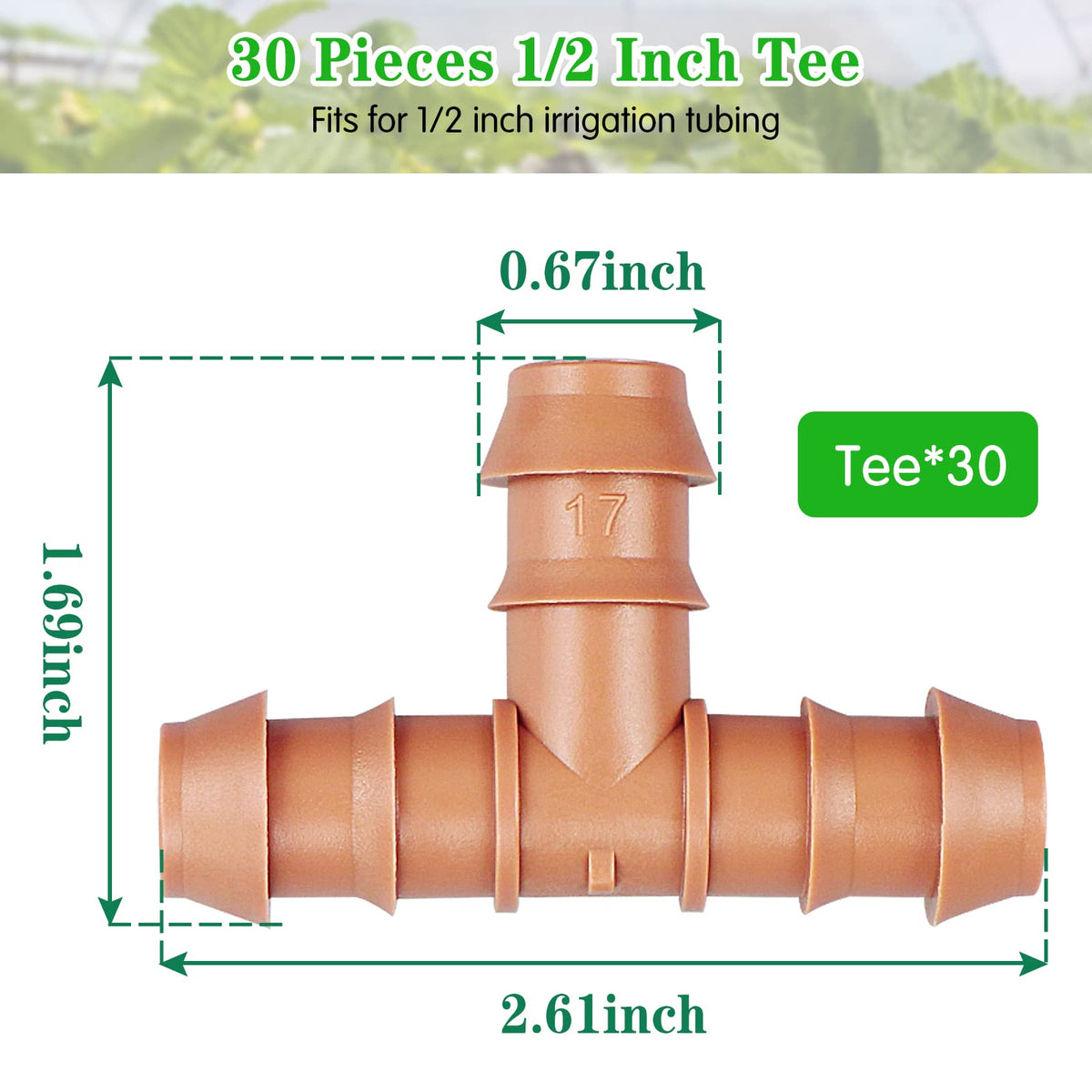 Gardrip barbed tee connection showing secure 1/2 inch tubing fit
