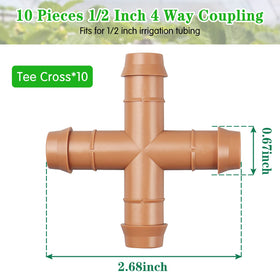 Gardrip cross tee 10-pack packaging image demonstrates easy, tool-free irrigation parts.