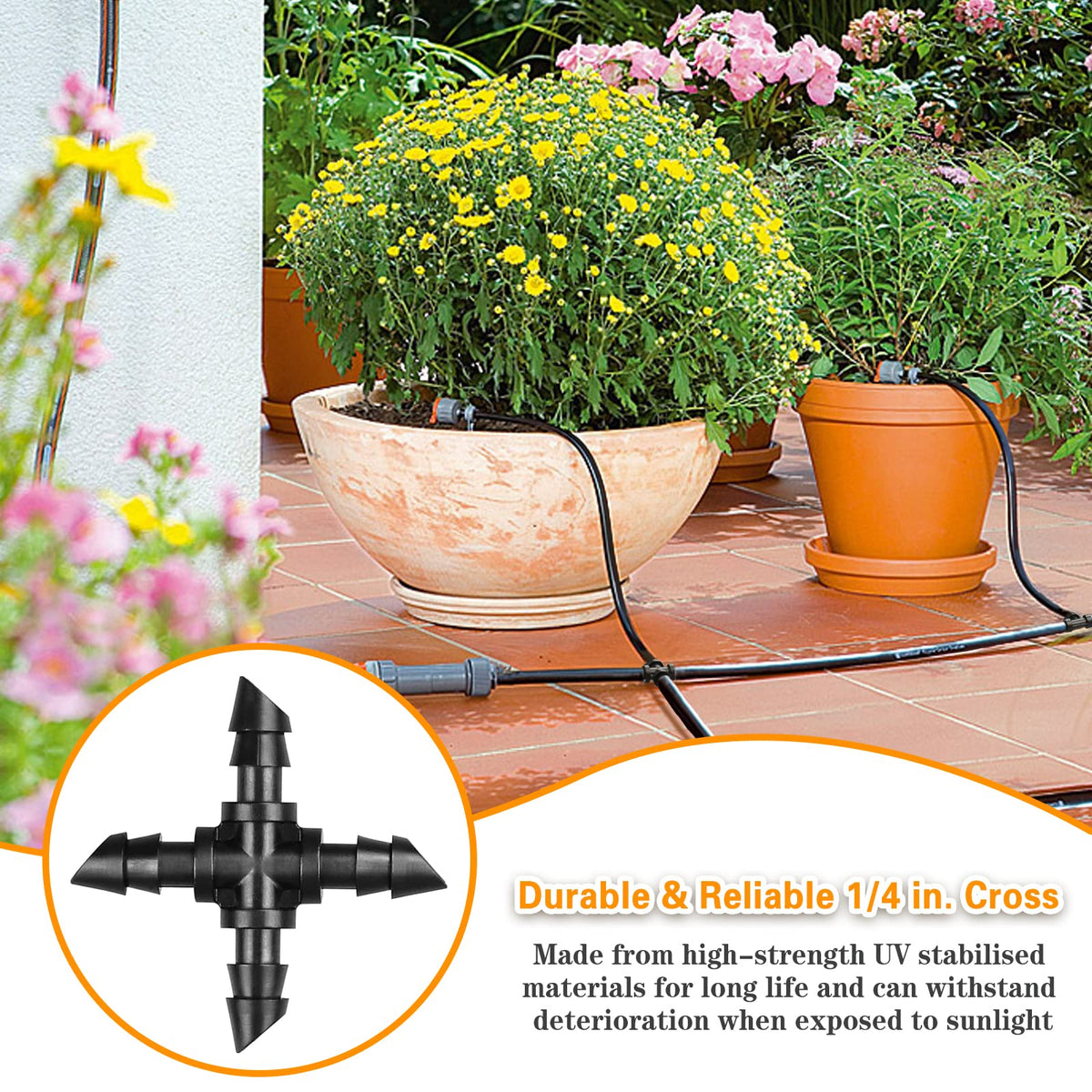 Gardrip durable high-impact plastic cross fittings resist deformation.