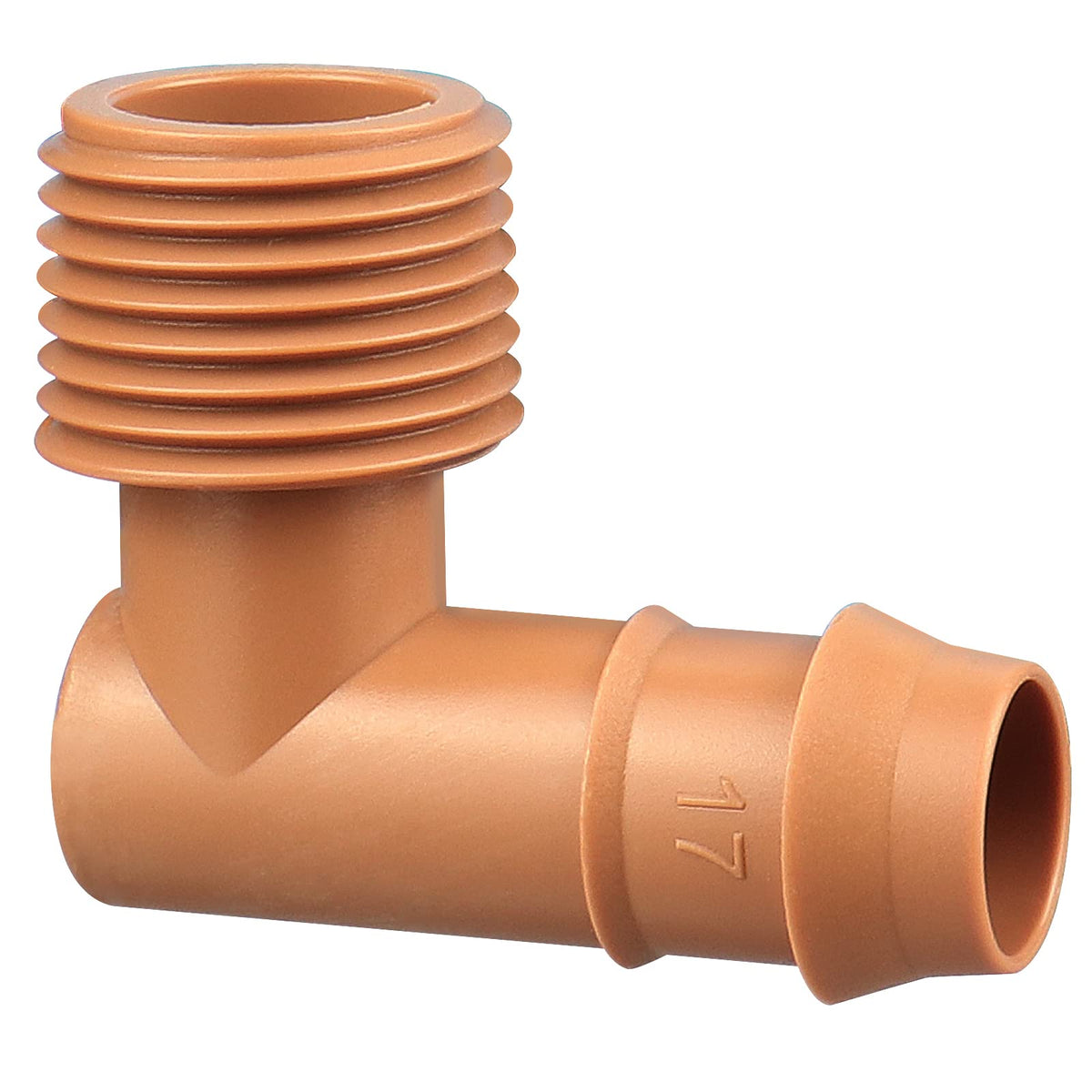 Gardrip half-inch MNPT adapter with barbed elbow for a secure irrigation connection.
