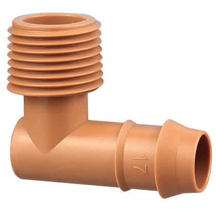 Gardrip half-inch MNPT adapter with barbed elbow for a secure irrigation connection.