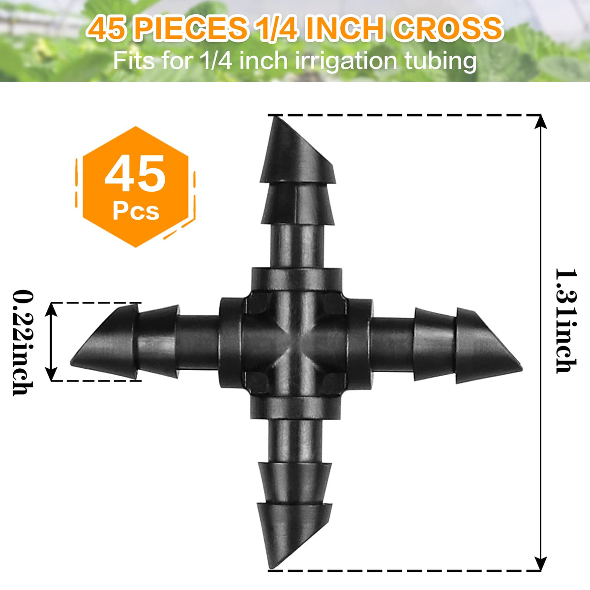 Gardrip quad-cross 1/4 inch tubing for four-way irrigation layouts.
