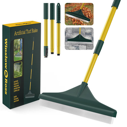 Gardtech artificial turf rake with 32-55in telescopic handle for versatile cleaning.
