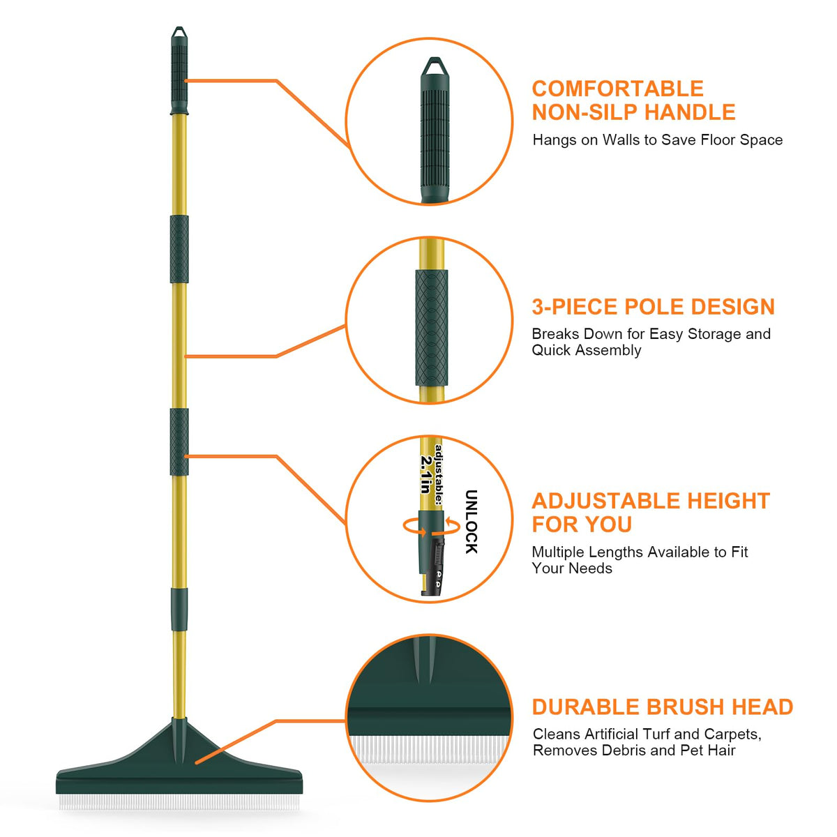 Gardtech multipurpose rake cleans lawns, carpets, patios, and indoor rugs.