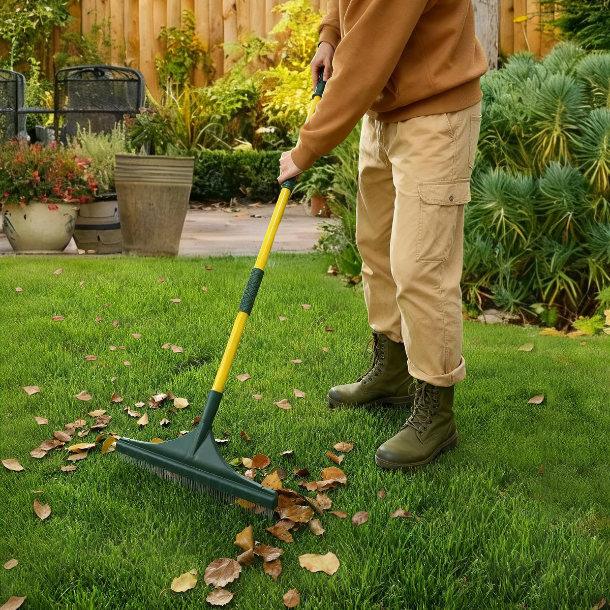 Gardtech rake features a steel core for durability during debris removal.
