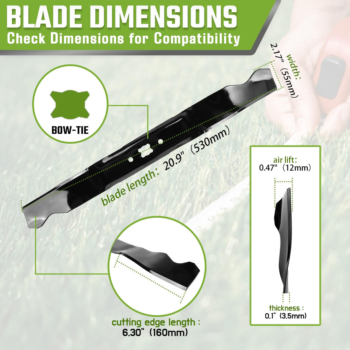 GardTok 21-inch blade with precise specs for reliable lawn tasks.