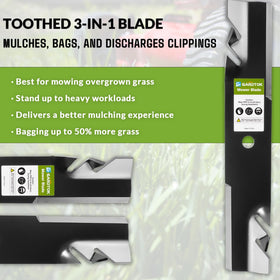 GardTok blade side view shows precise fit for 42-inch Bad Boy mower