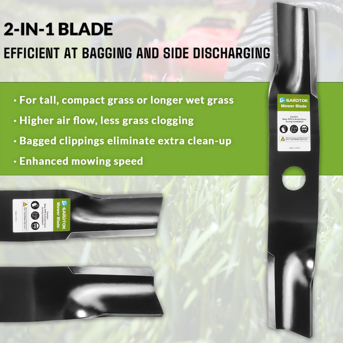 GardTok blade for Kubota 48-deck side profile highlights balanced weight for smooth operation.