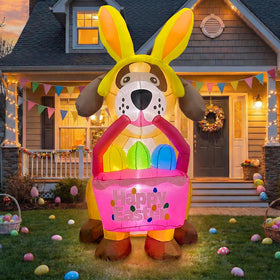 Gardwin Easter dog with bunny ears inflatable holding eggs basket for garden charm