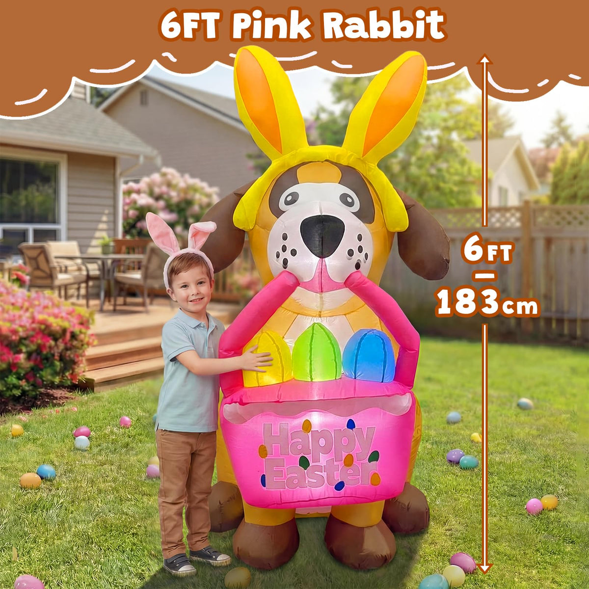 Gardwin Easter dog with built-in LED lights brightens nighttime outdoor display