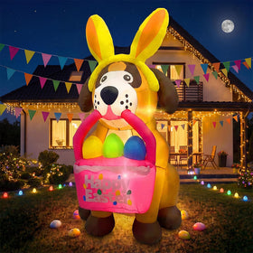 Gardwin 6ft Easter dog inflatable with bunny ears lights up your yard at dusk