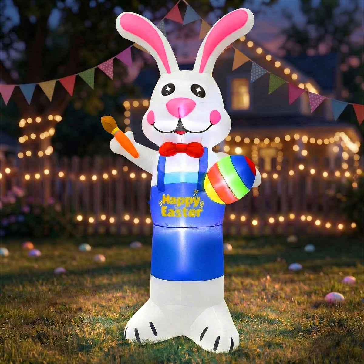 Gardwin 8 ft Easter inflatable with LEDs for enchanting night-time yard glow.