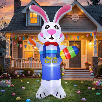 Gardwin Easter inflatable bunny painting eggs elevating front yard curb appeal.