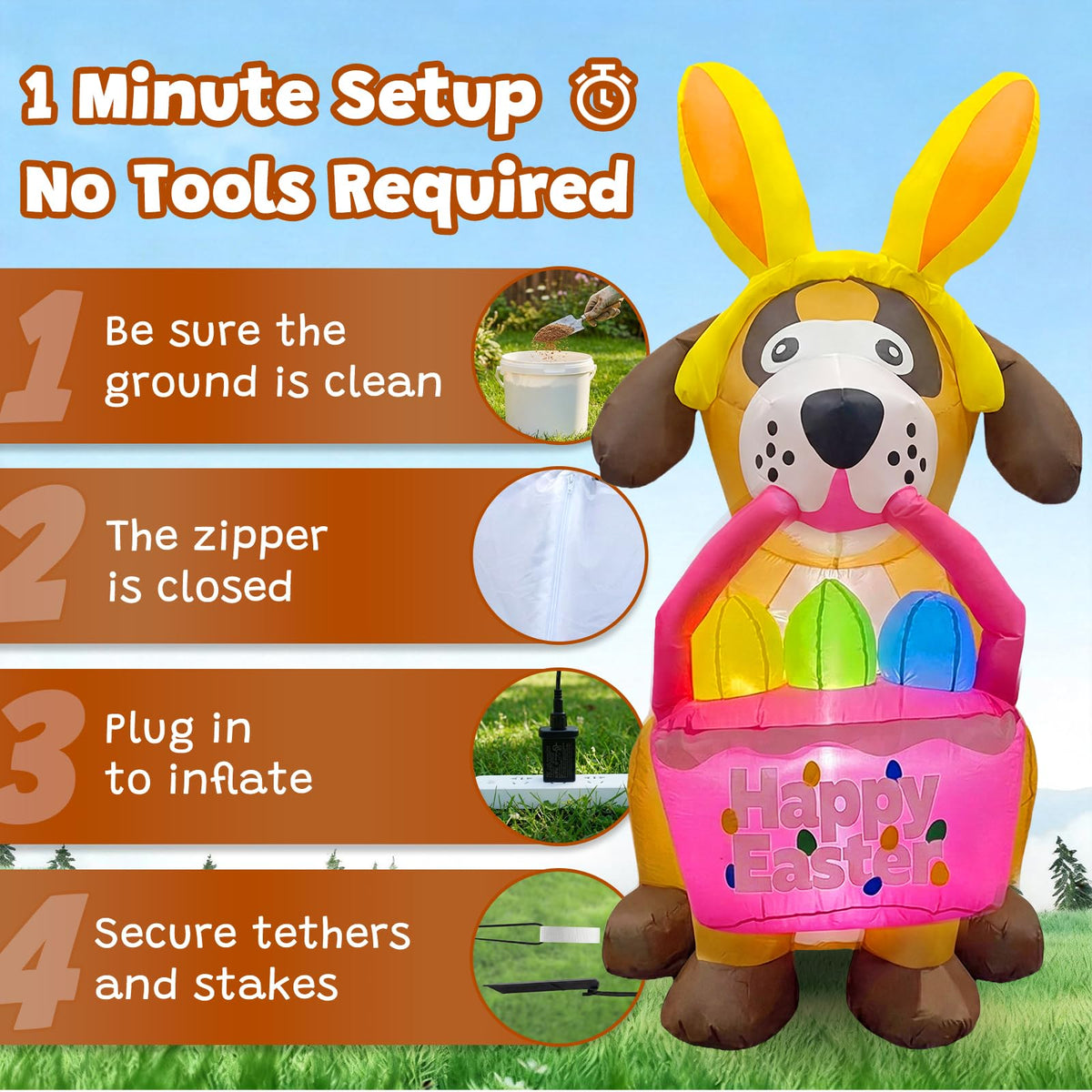 Gardwin self-inflating Easter dog inflatable for quick setup