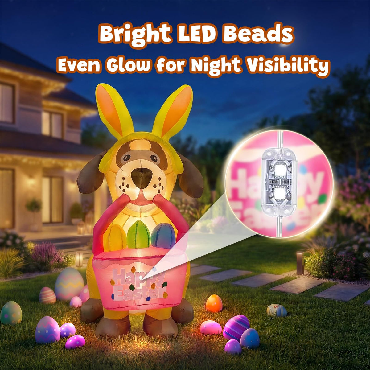 Gardwin weatherproof Easter dog inflatable withstands light rain and wind