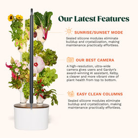 Gardyn Studio 2 sealed columns keep hydroponics clean with watertight seals.