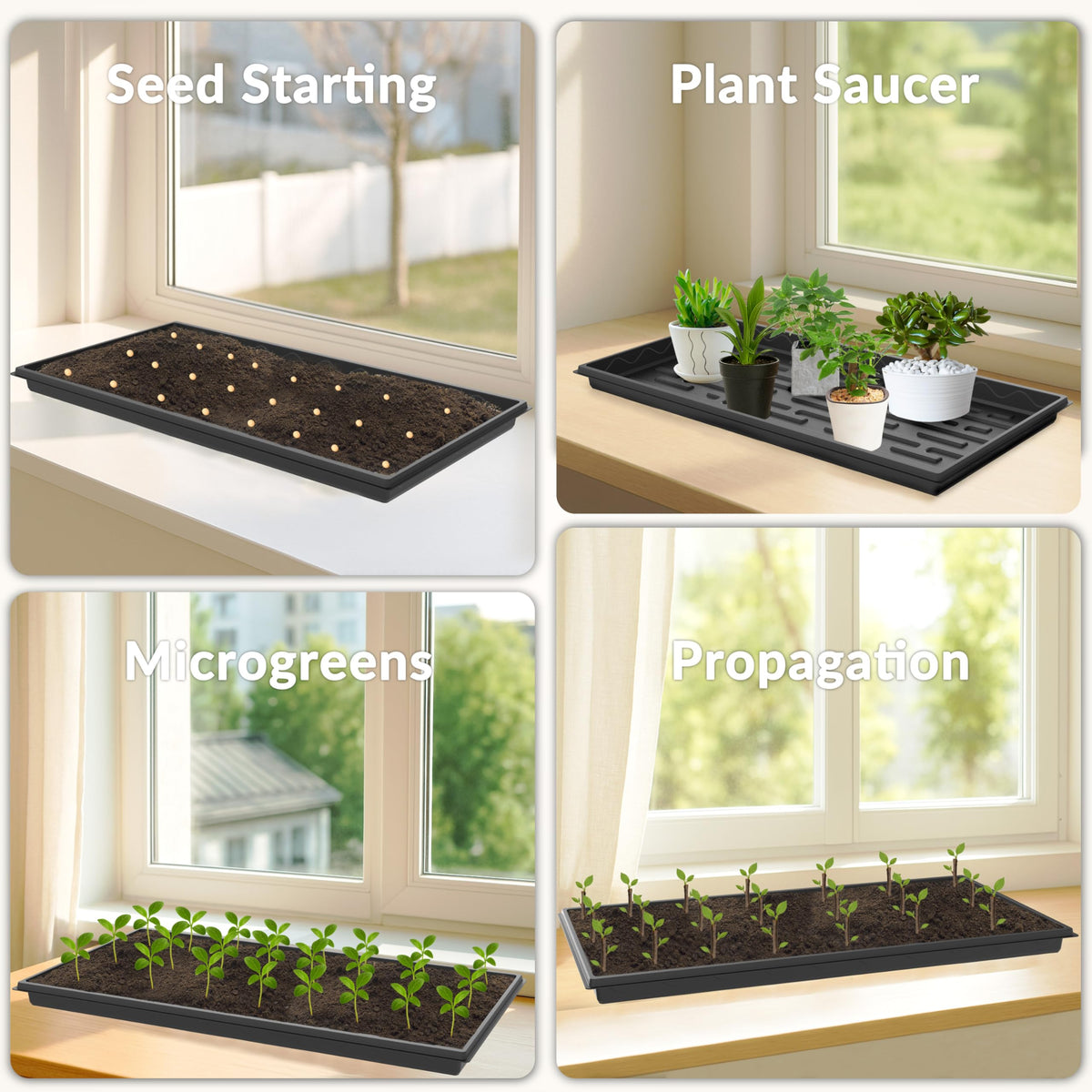 Gardzen 1020 trays stacked on a shelf for neat indoor gardening.