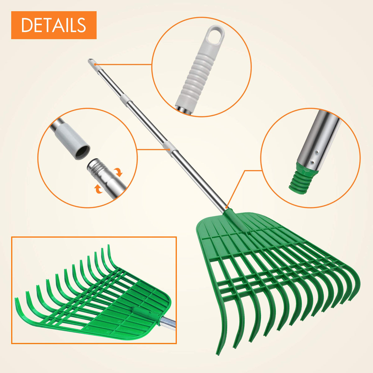 Gardzen detachable rake head for compact storage and versatile use
