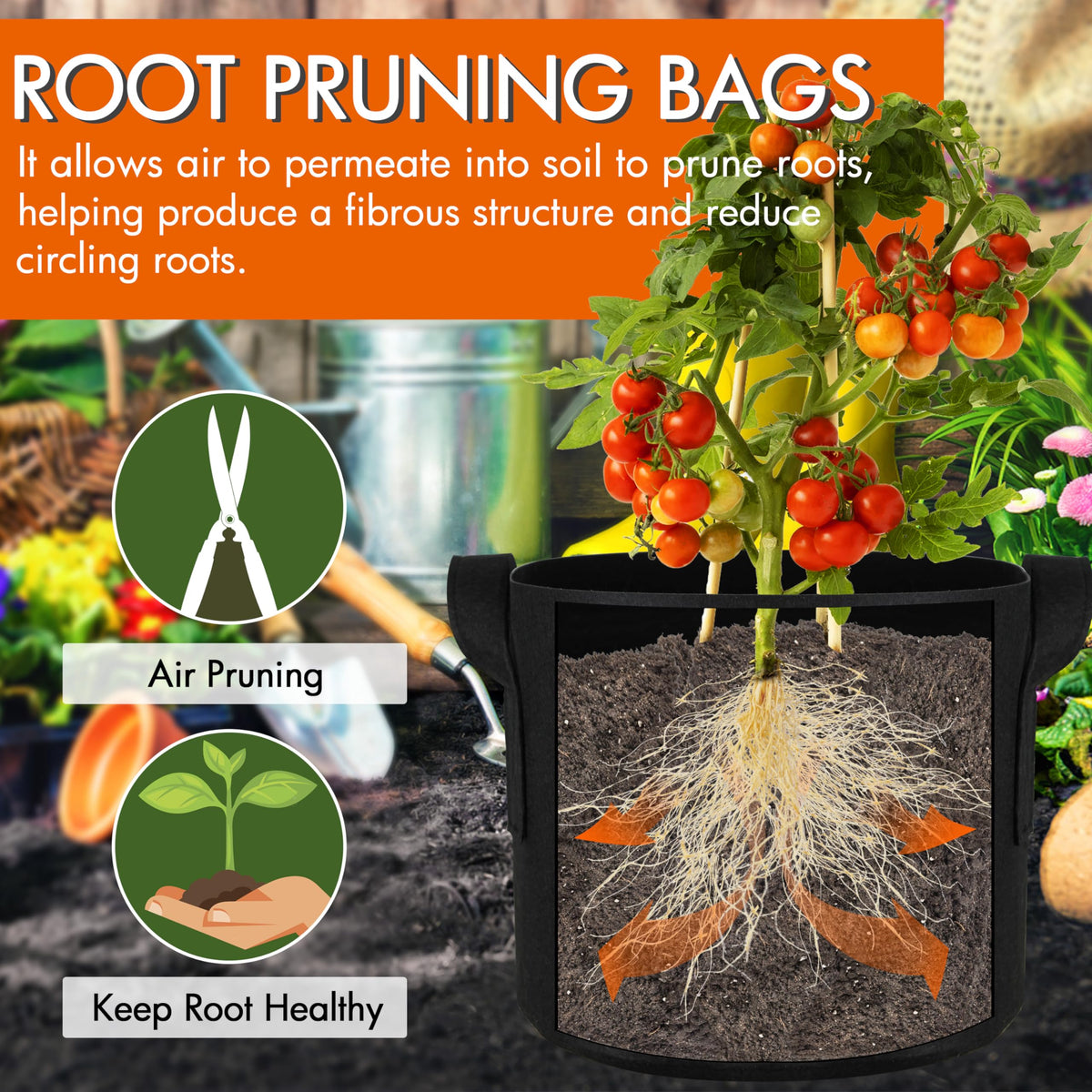 Gardzen double-layer handles are securely stitched for carrying heavy wet soil and mature plants.