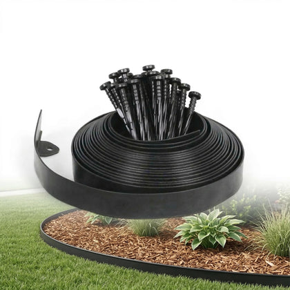 Gardzen edging kit close-up with ground spikes for a secure border