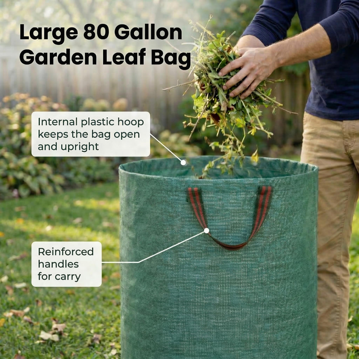 Gardzen foldable yard bags with plastic ring for upright loading