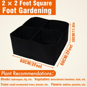 Four-quadrant layout on Gardzen bed illustrating square foot gardening