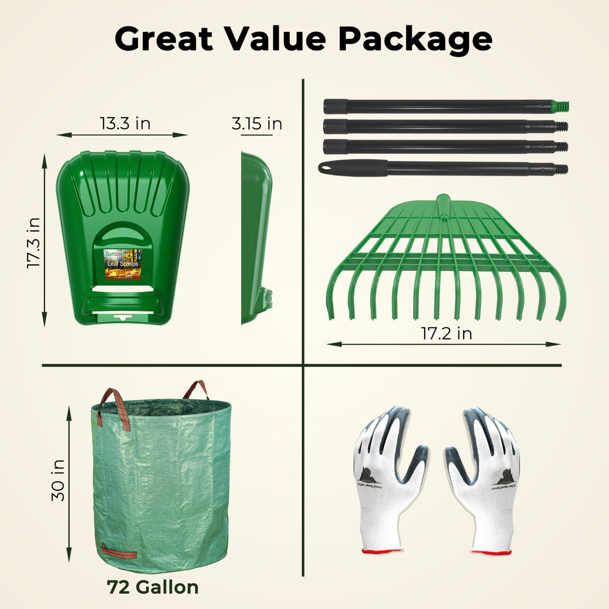 Gardzen hand scoops with wrist pads for fast leaf gathering and wrist protection.