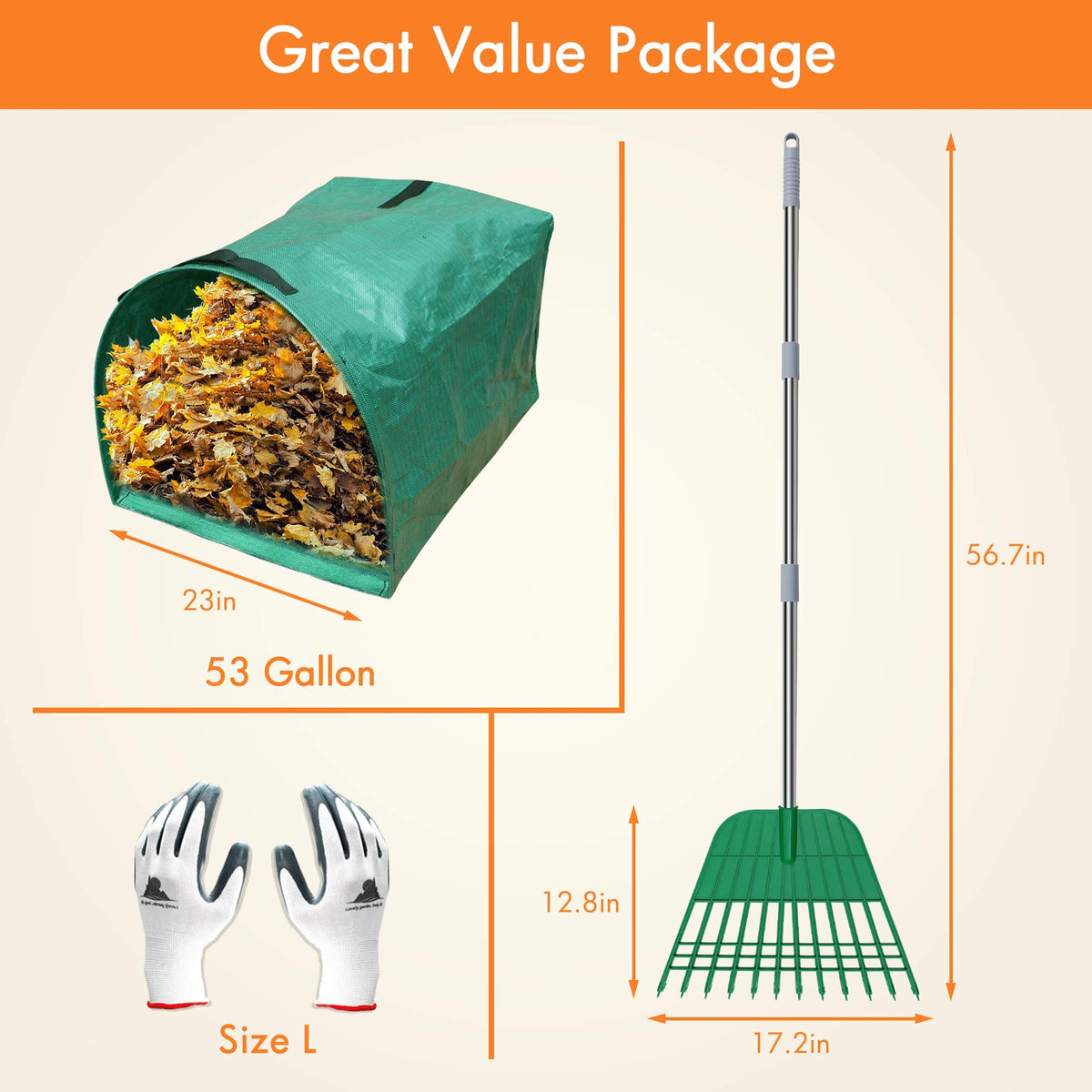 Gardzen lightweight steel-handle rake for easy transport and extended reach