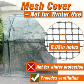 Gardzen mini greenhouse mesh cover highlights pest protection and UV-resistant materials.