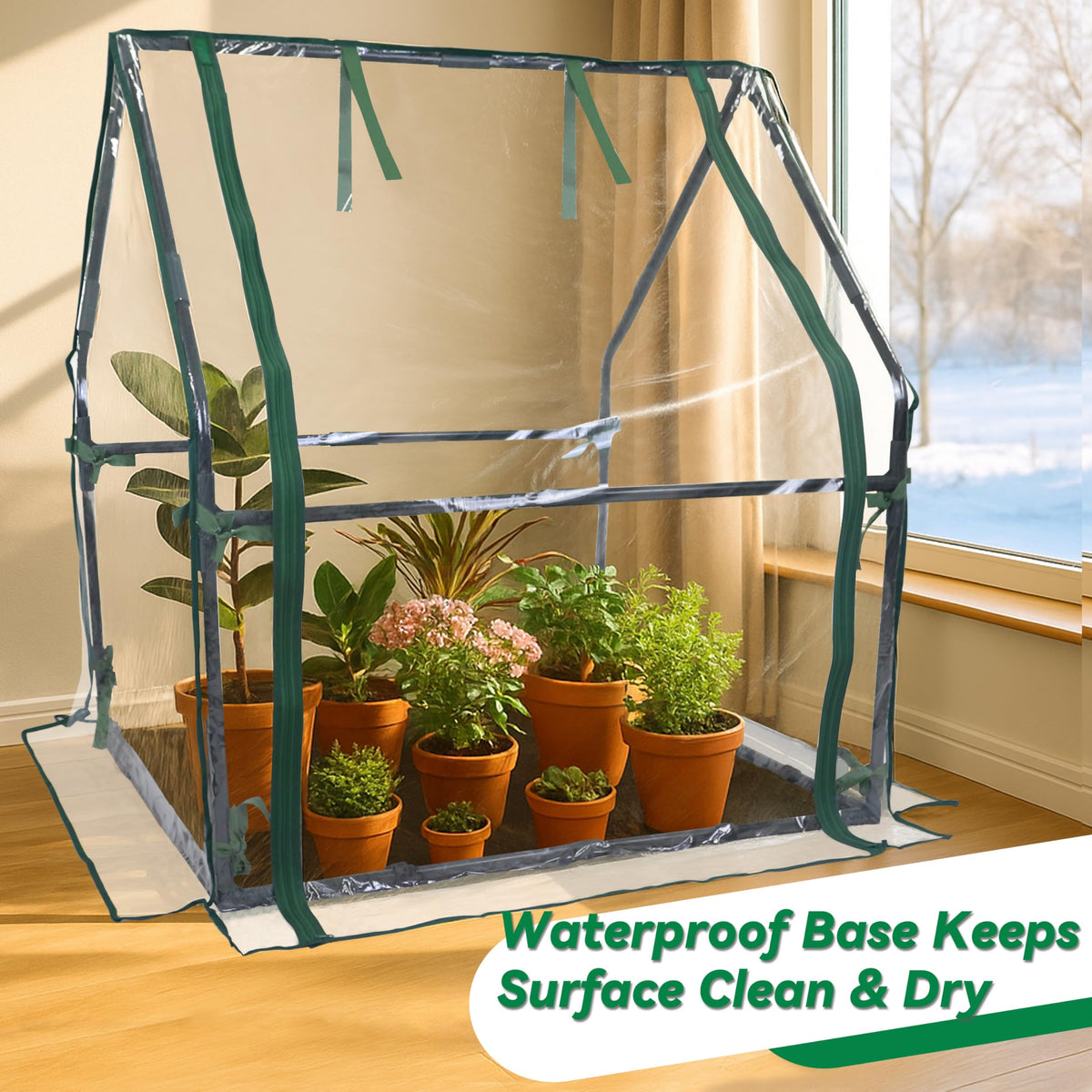 Gardzen Mini Greenhouse reinforced steel frame provides stable outdoor support