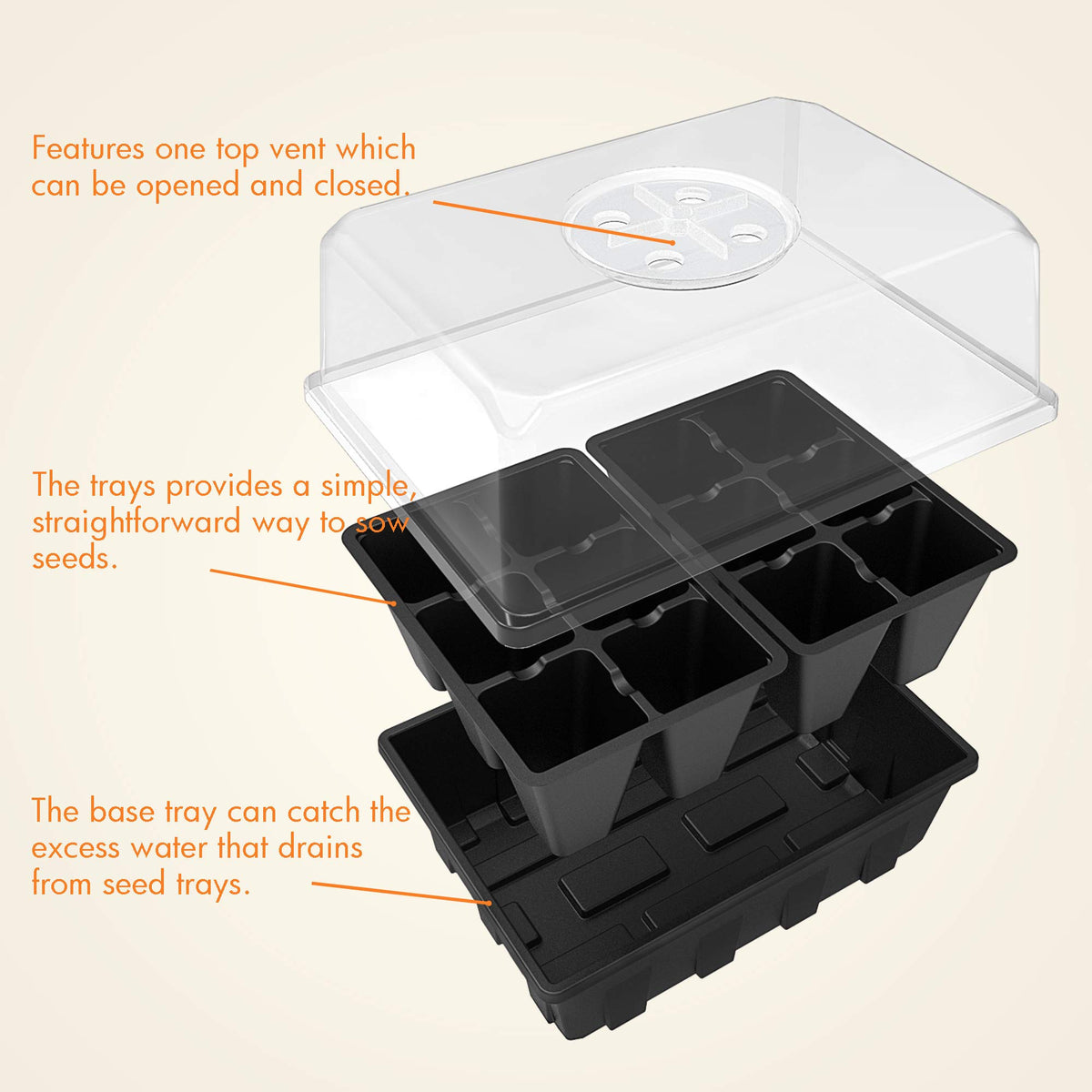 Gardzen seed starting tray with cell dimensions showing uniform 1.5x1.5 inch cells.