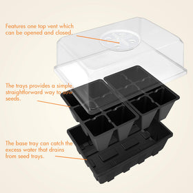 Gardzen seed starting tray with cell dimensions showing uniform 1.5x1.5 inch cells.