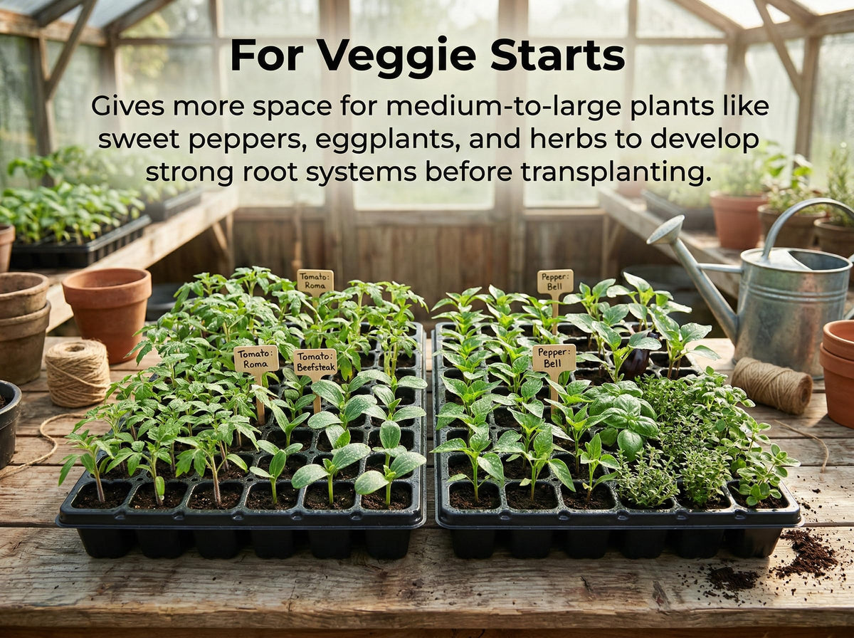 Gardzen 72-cell tray showing drainage holes promoting aerated roots.