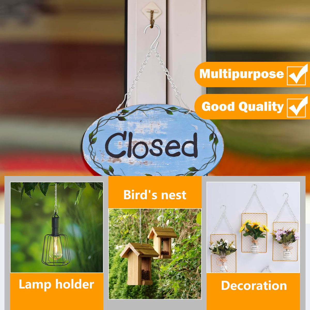 Garini lantern and wind chime hang using durable chain.