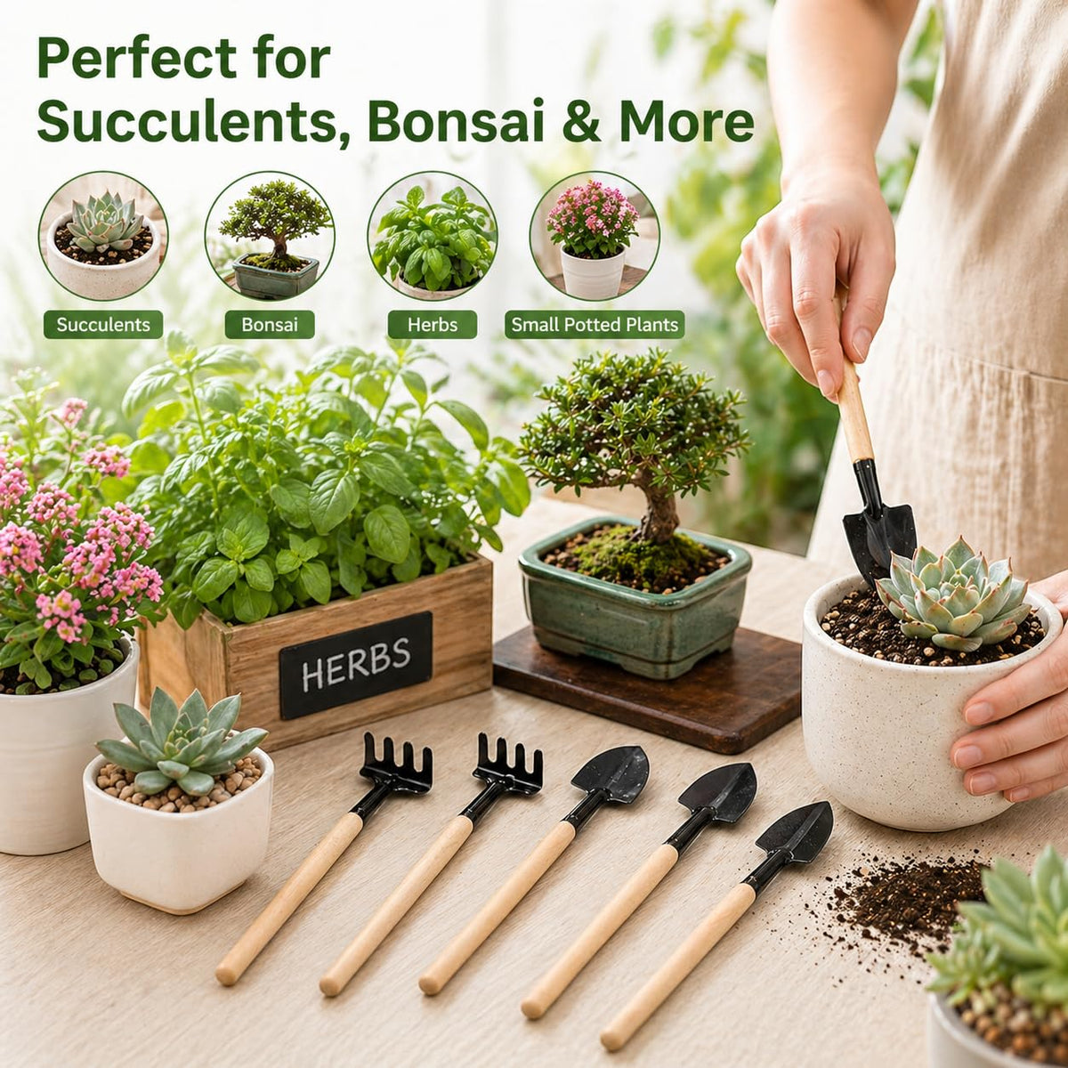 Garneck mini tools with metal shovel for gentle soil loosening