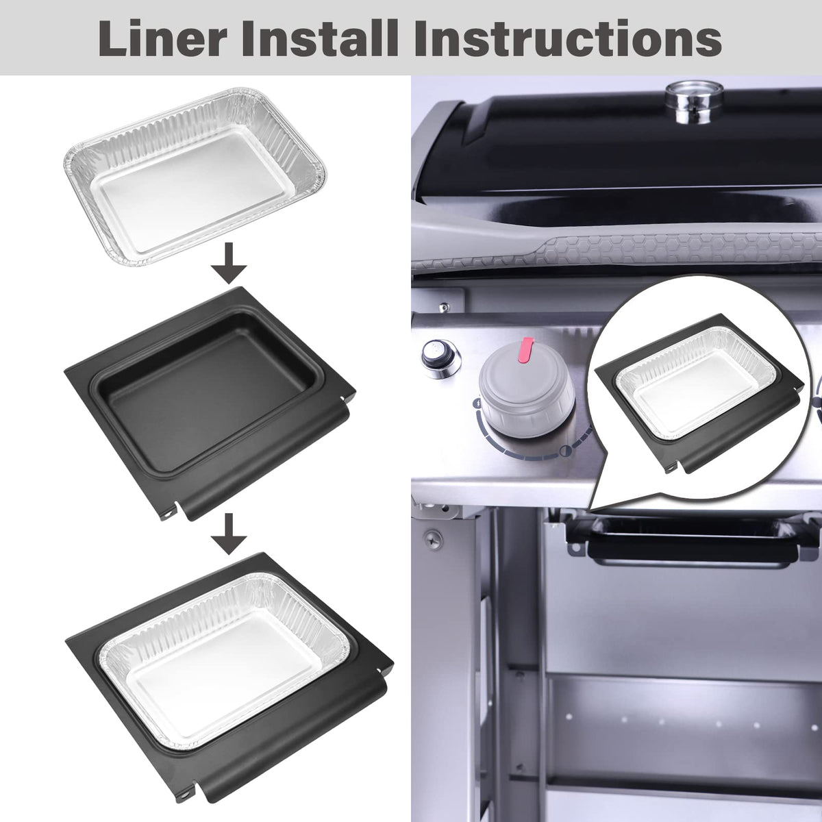 GARNETIN dimensions and capacity show tray size and grease capacity.