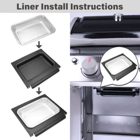 GARNETIN dimensions and capacity show tray size and grease capacity.