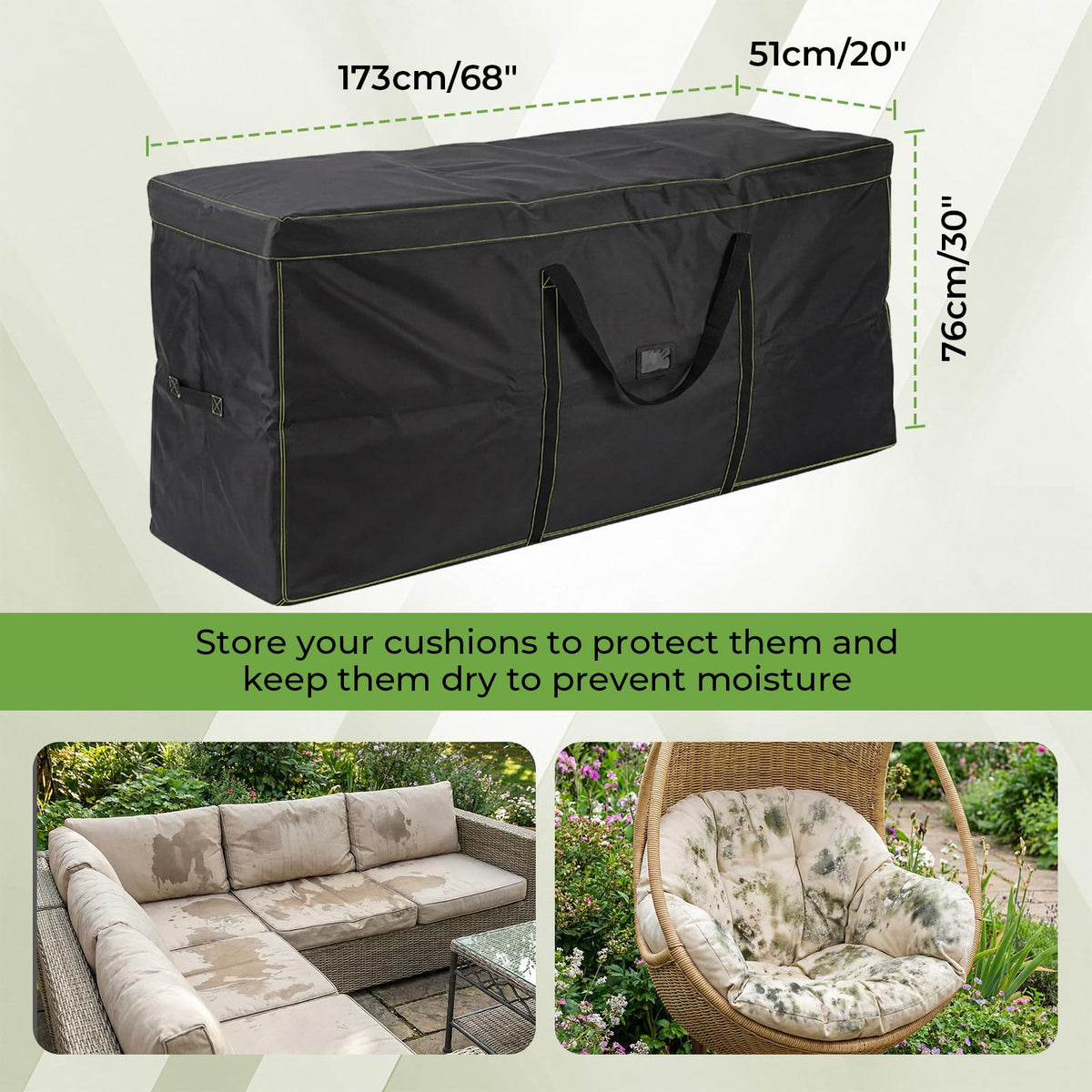 GARPROVM 420D Oxford fabric provides moisture and dirt protection for cushions.