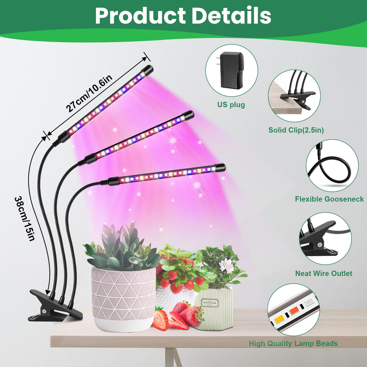 Garpsen full-spectrum LED with 60 LEDs for indoor plant growth.