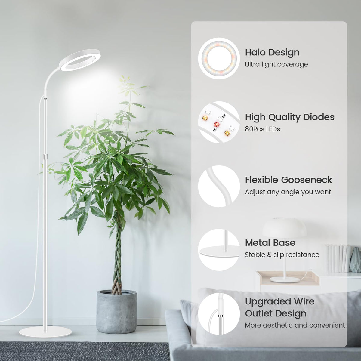 Garpsen Grow Light flexible gooseneck allows precise angle adjustments.