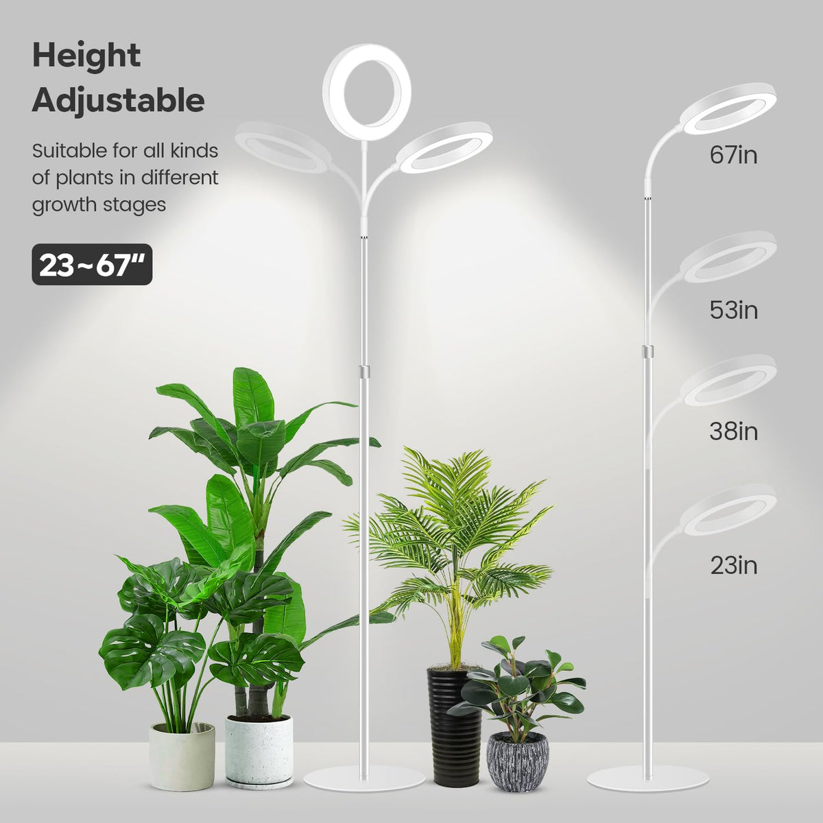 Garpsen Grow Light with sturdy metal base for stable floor placement.