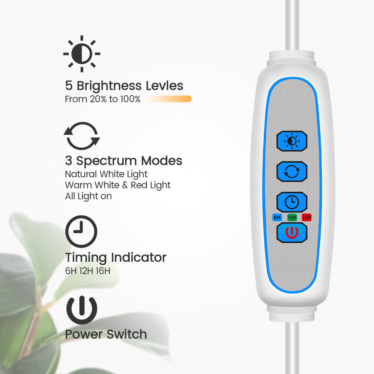 Garpsen Grow Light timer options for automated daily cycles.