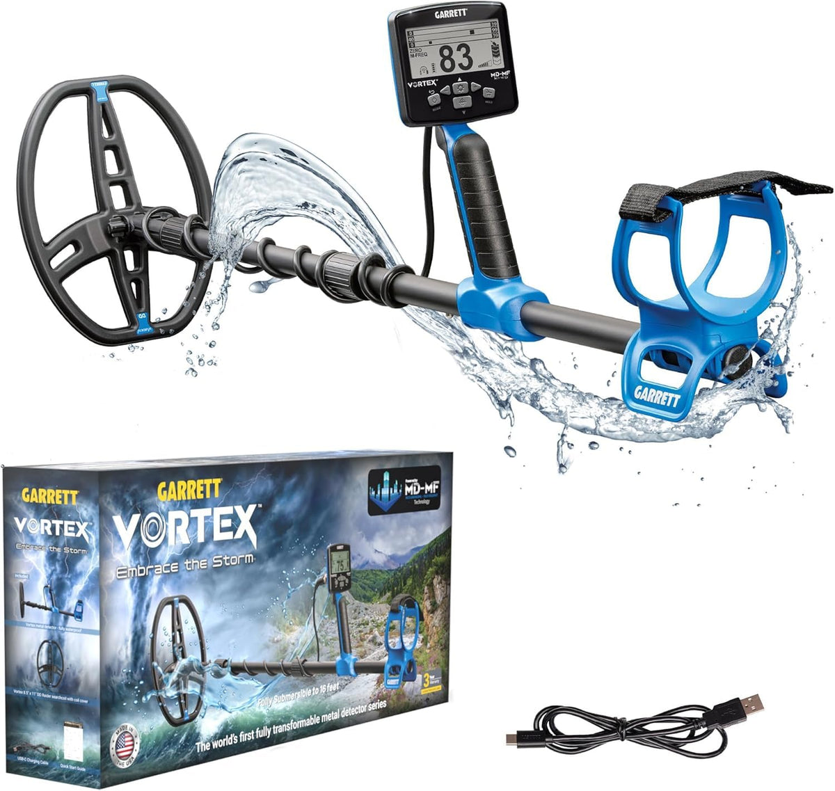 Garrett Vortex VX9 waterproof to 16 ft for lake and beach treasure hunts.