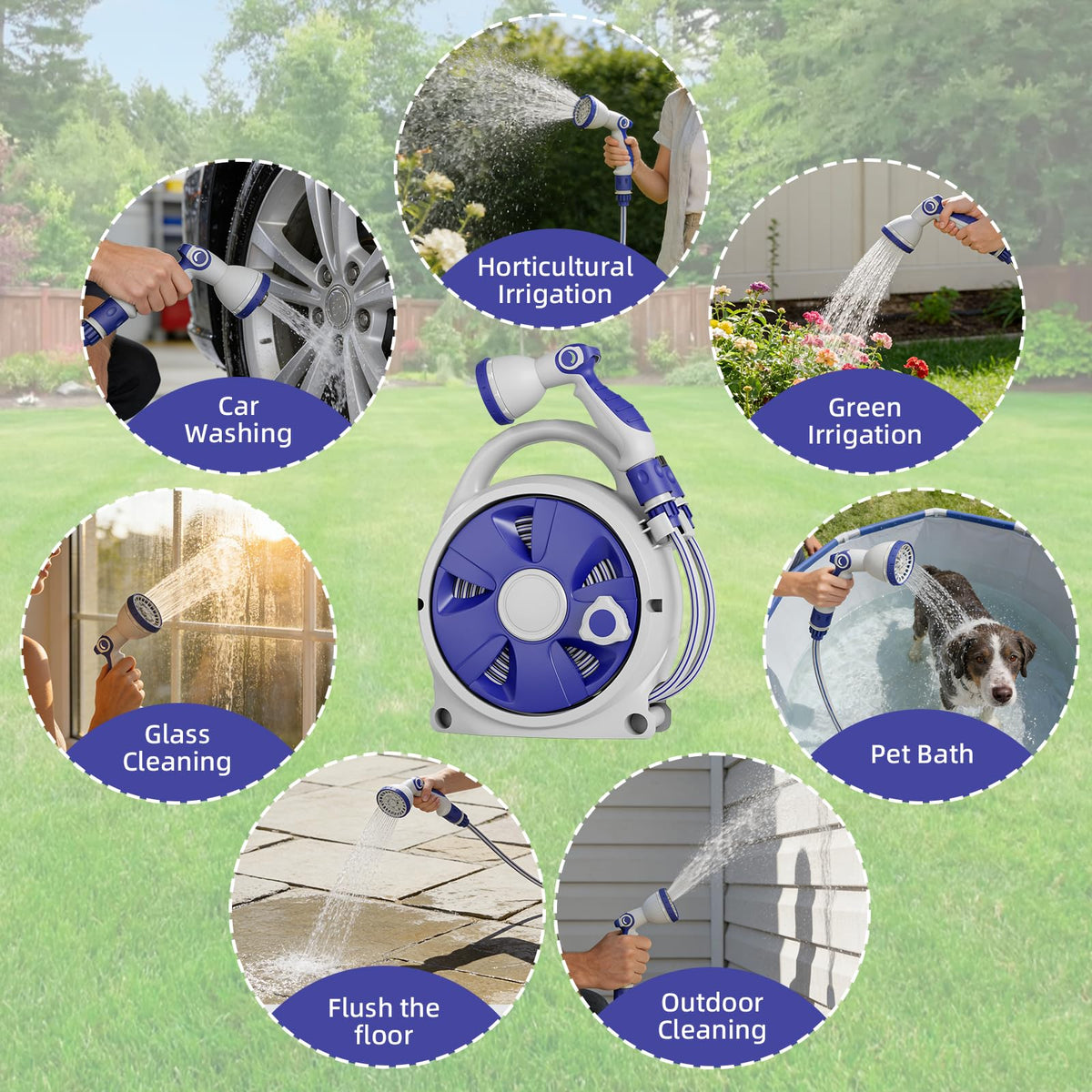 Garriotec lightweight hose reel weighing 5.7 lbs for easy transport and use.