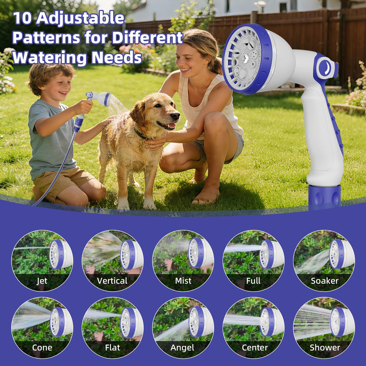 Garriotec 10-pattern spray nozzle offering versatile water flow for plants and cleaning.