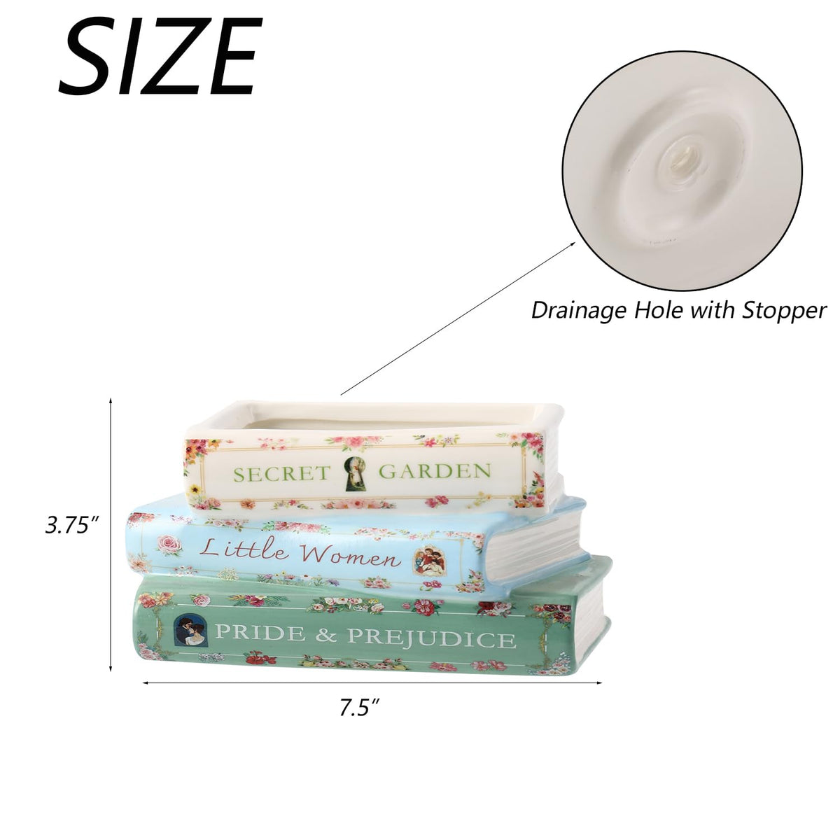 Garsheon Book Planter drainage hole feature supports healthy plant care.